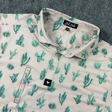 Bad Birdie Polo Shirt Mens L Pink Cactus Print Golf Performance Short Sleeve New