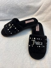 Juicy Couture JC GYANNA 2 Rhinestone Faux Fur Slippers Black, M 6.5-7.5