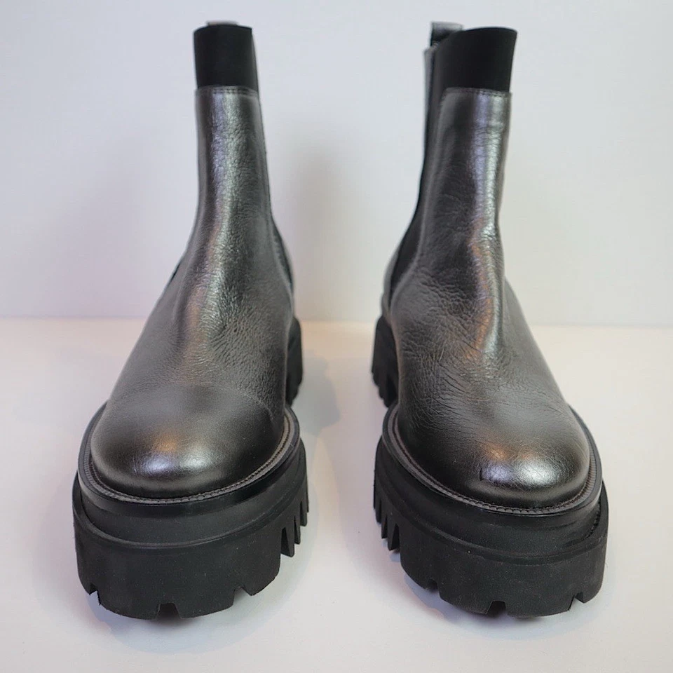 Zinda Claire Pewter Leather Chelsea Boots Womens Sz 42 Platform Lug Sole Spain - image 3 of 4