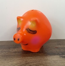 Hucha de cerdo tímida naranja vintage de 6" con corcho plástico grueso Dreamland 1972