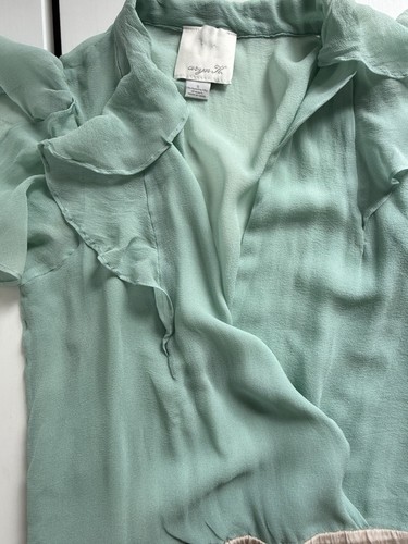 Aryn K 100% Silk Ruffle Romper Size S – Mint Green & Beige – Designer Summer - Picture 5 of 7