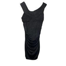 GUESS JET BLACK CREASED SLINKY OFF SHLDER DRESS SMALL