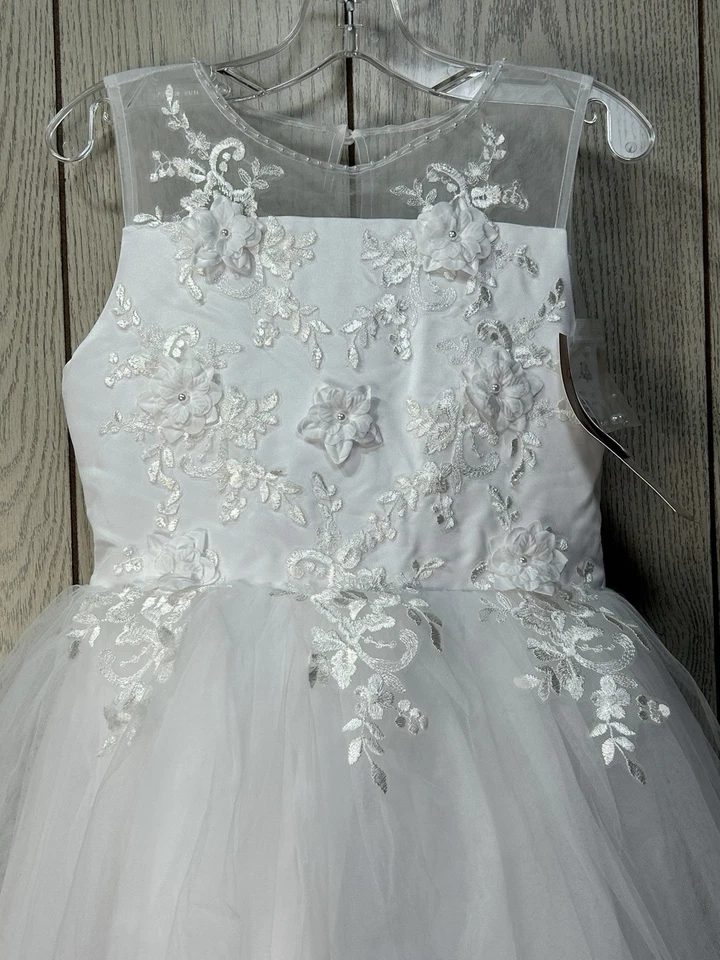 Vestido US Angels Niña Talla 10 Blanco Satén/Tul Cuentas 1ª Comunión Flor Niña  Foto 2 de 4