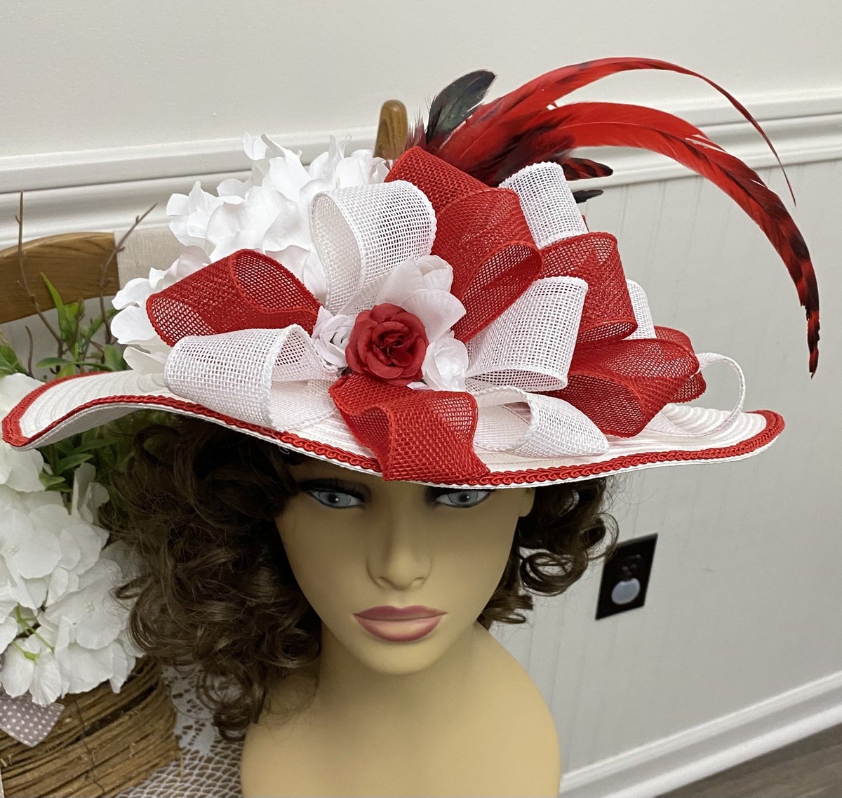 Ladies Wide Brim Victorian Hat Wedding Kentucky Derby Church  display picture 2