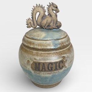 ELFSTONE Art Pottery Jar Stoneware Magic Dragon Wizard Fantasy Medieval Decor