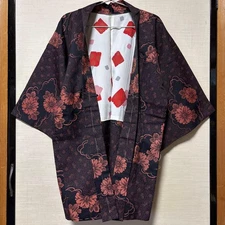 [Final price reduction] Japanese Kimono haori black, red and flowers