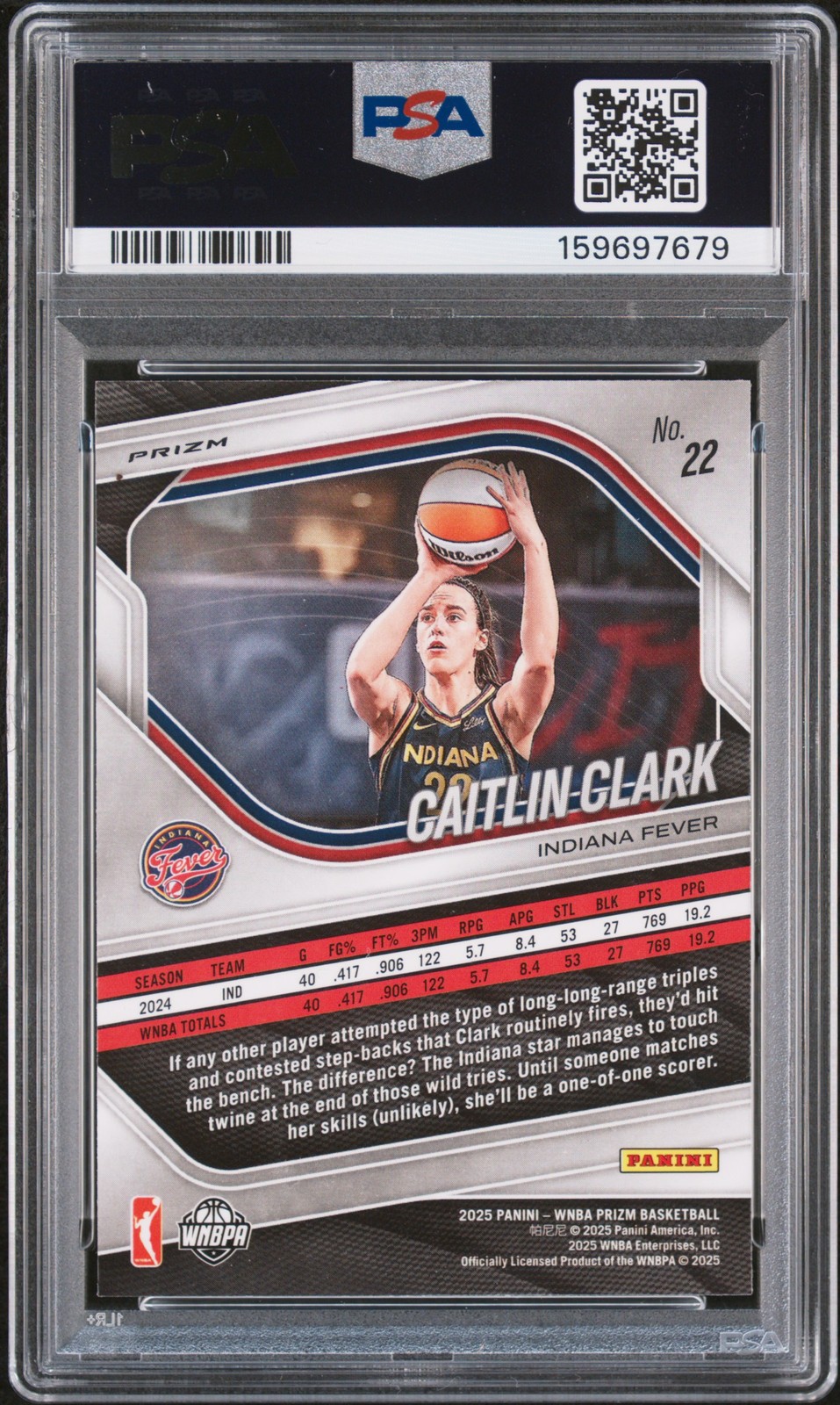 2025 PANINI PRIZM WNBA WNBA LOGO PRIZM #22 CAITLIN CLARK PSA 8 view 2