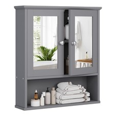 Wall Mounted Over Toilet Mirror Cabinet with Adjustable Shelf Large Grey