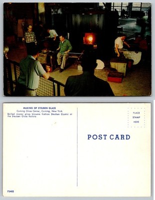 Making Steuben Glass Corning NY Postcard Vintage Factory Blowers Crystal