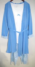 S9 - NWT QVC Carole Hochman 3 Piece Pajama & Robe Set XL Blue Knit & Floral