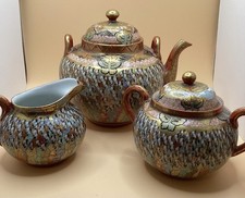 Antico Set da Tè Giapponese Satsuma Modello Mille Facce 3 Pezzi 