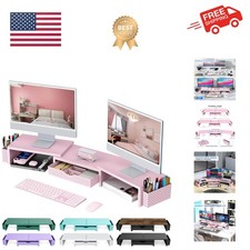 Dual Monitor Stand Riser, Desk Organizer With Drawer and 2 Pen Holders,Desk O...