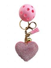 PICKLEBALL MARKETPLACE - Elegant Rhinestone-Studded Heart Keyring -  Pink Ball