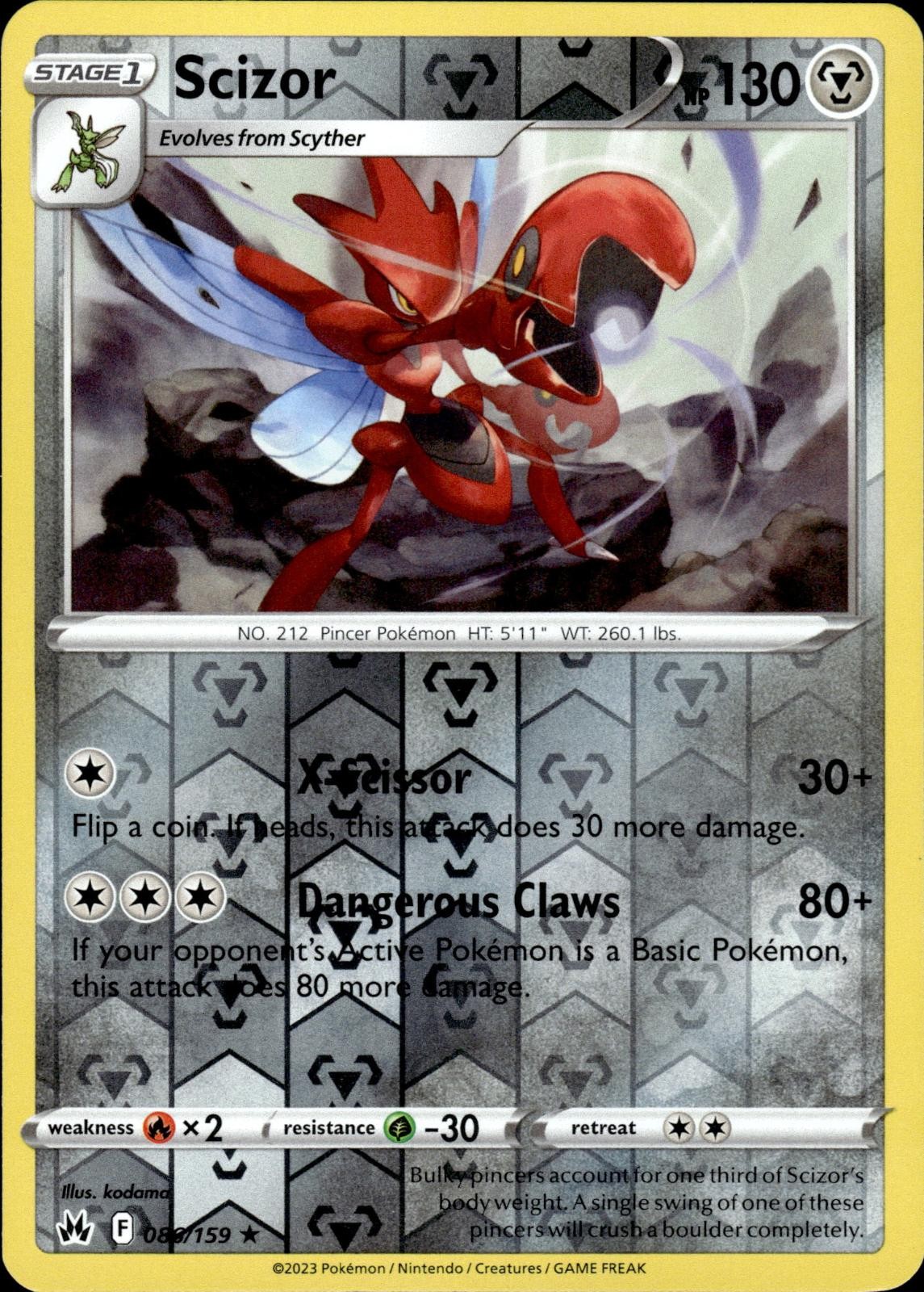 Scizor 086/159 Rare Crown Zenith Pokemon Reverse Holo Near Mint