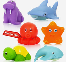 Mold Free Baby Bath Toys, No Hole Ocean Animal for Toddlers 1-4 Years 6 Pcs 
