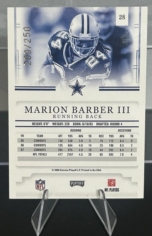 2008 Prestige - Marion Barber III #28 Xtra Points Gold /250 - Image 4 of 4