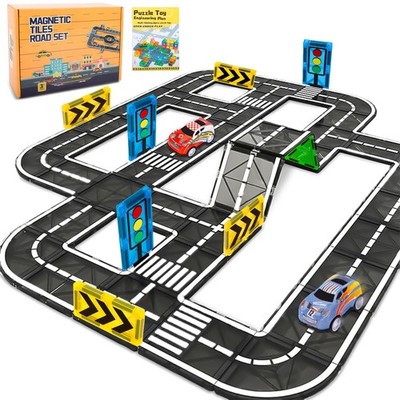 Magnetbau Straßen, 81 Stück Magnetic Tiles, Baustein