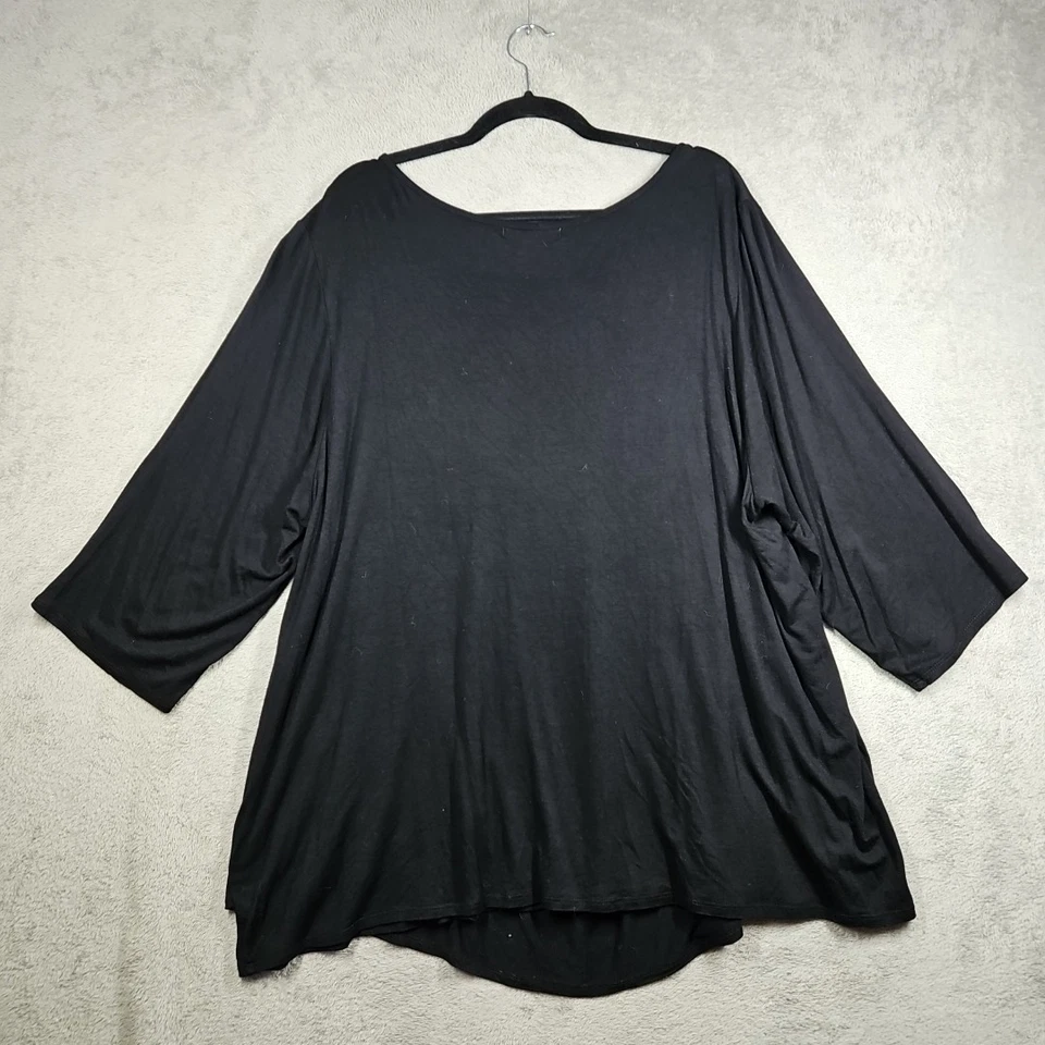 Design History Dazzling 黑色垂褶闪亮正面 3/4 Slv Flowy 束腰外衣 尺寸 3X  — 第 2/4 张图片