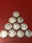 US Silver Dimes, Lot Of 10, Roos, Misc Dates, Circ., 1964 Or Before.