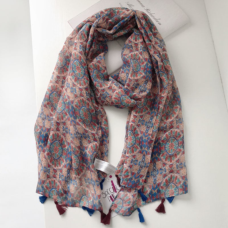 Boho Print Cotton Linen Scarf Beach Travel Shawl Sunscreen Wrap for Women