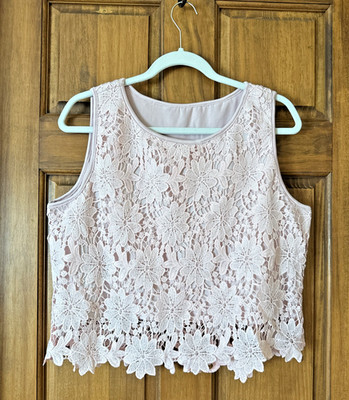 Shein Pink Crochet Lace Floral Crop Top Coquette Boho Summer Festival Large