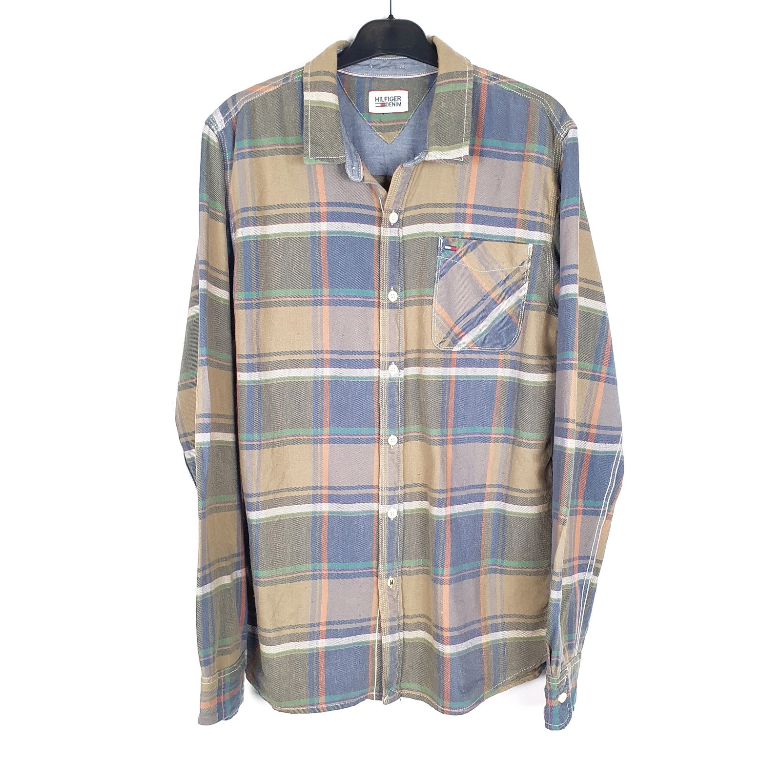 Mens TOMMY HILFIGER Blue Check Long Sleeve Casual Shirt M