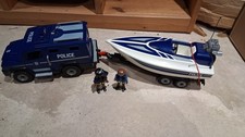 Playmobil 5187 Police Truck With Trailer & Speed Boat Used / Clearance