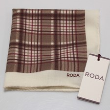 Roda NWT Wool / Silk Blend Pocket Square In Beige / Brown / Red Plaid