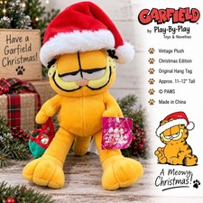 Vintage Garfield Christmas Santa Plush Play By Play PAWS 11" w/ Tags Gift Bag