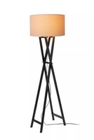 Stehlampe Holz Stoff Schwarz 157 Cm E27 Blendarm Ambiente Stehleuchte Modern