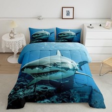Shark Comforter Set Bedding Set for Adults Ocean Sea Animal Decor Comforter S...