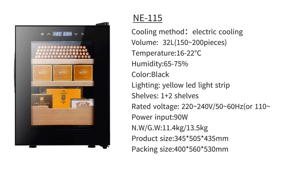 Cigar Humidor & Cooler Spanish Cedar Wood Shelves 32L 150 Cigar Australian Stock - image 2 of 3