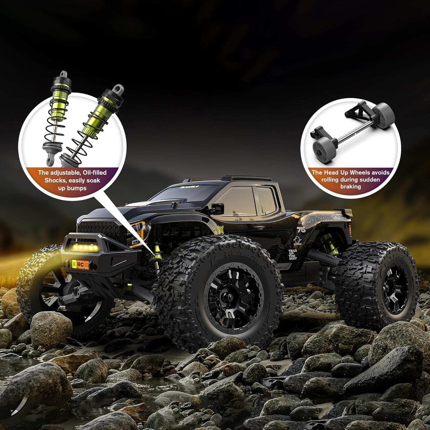 RIAARIO 1/10 Brushless RC Cars Monster Truck 50+MPH 4WD Waterproof Ages 8+ Black