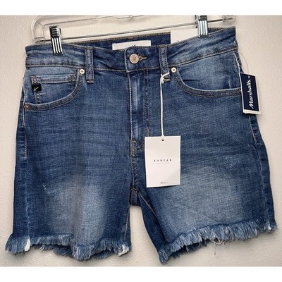 New KanCan Cheyenne High Rise Frayed Hem Denim Shorts Size Large Wash