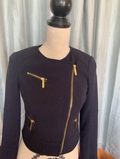NWOT Michael Kors Navy ZipperFront Short Blazer Poly/Ray/Spandex Size Petite 39