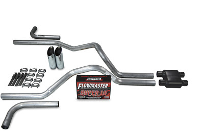96-99 GM 1500 Dual Inlet Exhaust Kit Flowmaster Super 10 Side Exit Chrome Tips