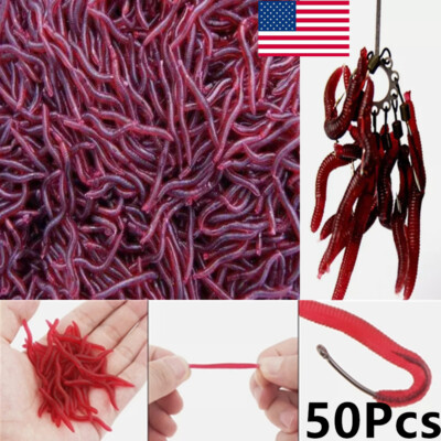 50PcsSoft Fishing Earthworm Lures Worms Simulation Maggots Floating Baits US