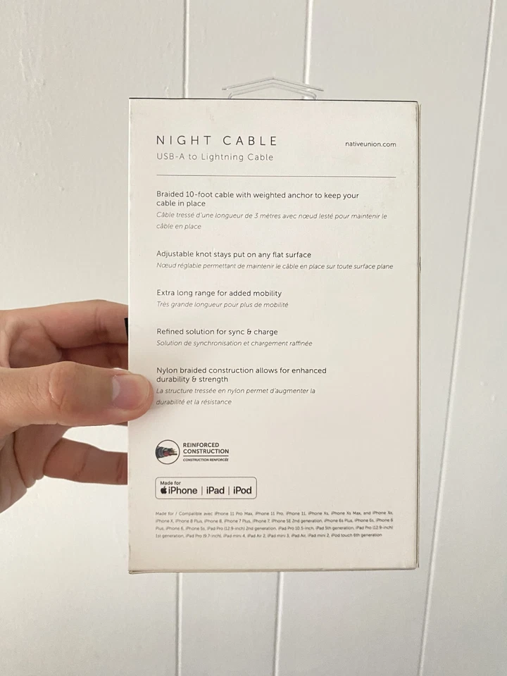 Native Union Night Cable USB-A Cable 10ft Zebra for iPhone iPad Reinforced Cable - Image 3 of 4