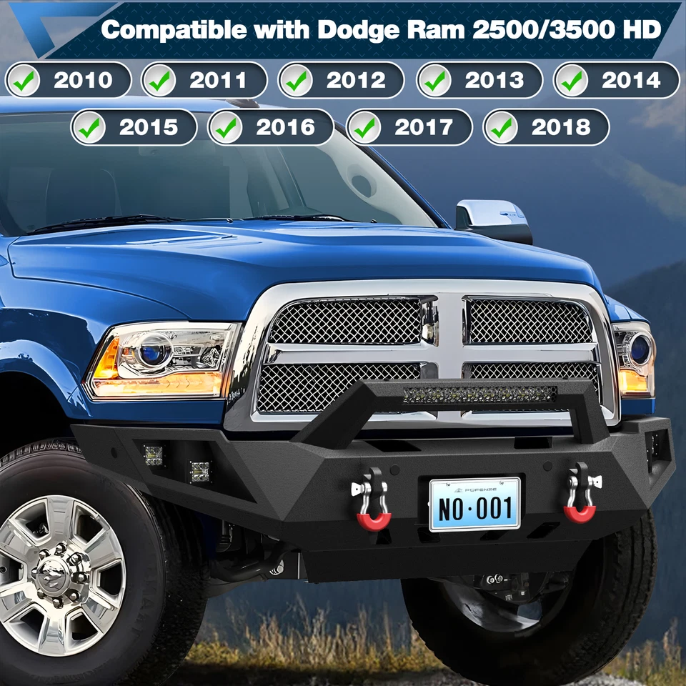 Front or Rear Bumper w/ Winch Plate & Lights For Dodge Ram 2500 3500 2010-2018  - Image 3 of 4