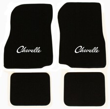 New 1966 - 1967 Chevelle Floor Mats Black Carpet Embroidered Silver Logo Set 4 New 1966 - 1967 Chevelle Floor Mats Black Carpet Embroidered Silver Logo Set 4