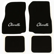 NEW! 1966 - 1967 CHEVELLE Floor Mats Black Carpet Embroidered Silver Logo Set 4