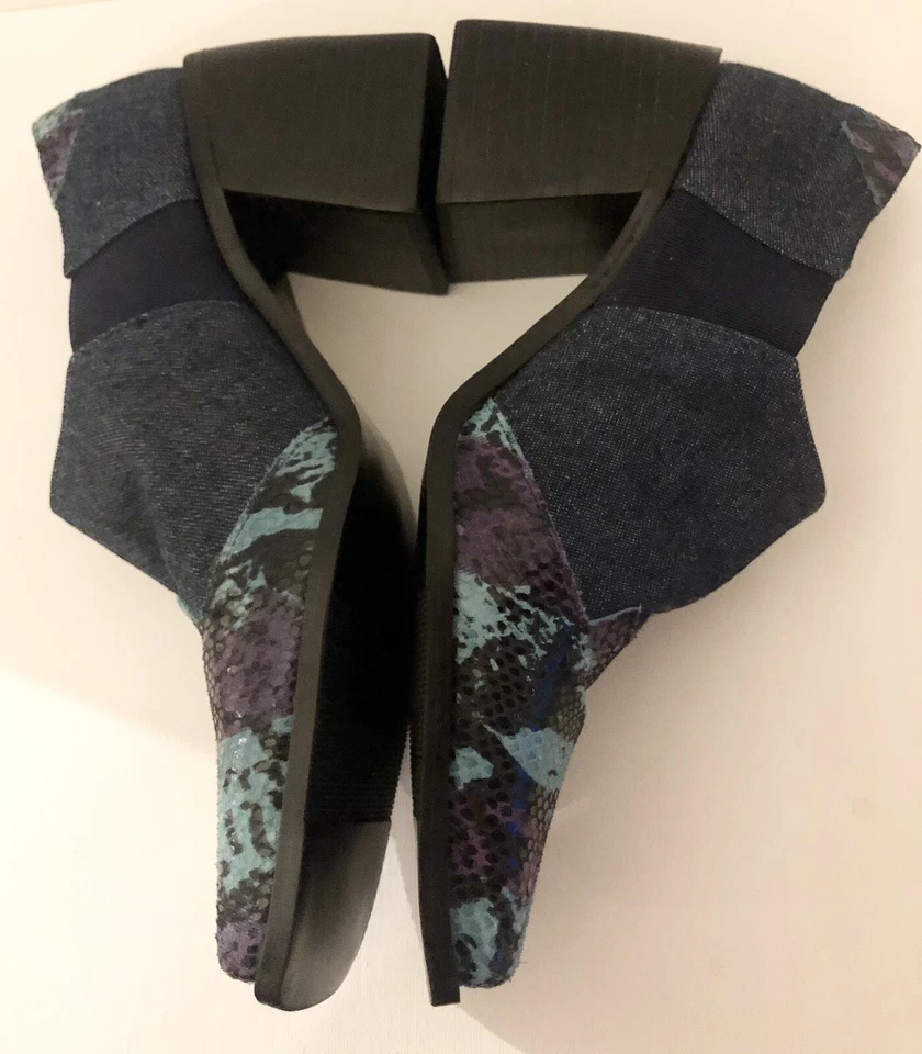 Zapatos Dos Labios 7.5M Lavanda Azul Lagarto Cuero Tela Tacones Gruesos Y2K Sin Cordones Foto 4 de 4