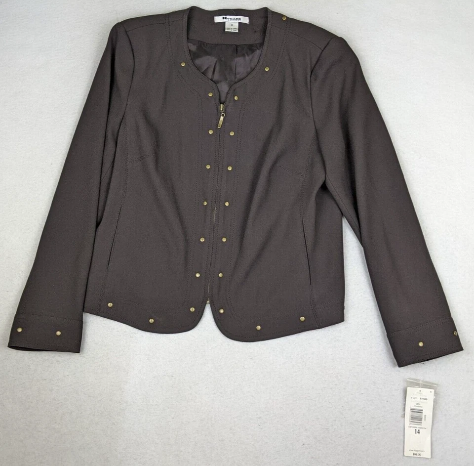 Blazer Traje Chaqueta Mujer Colección Nygard Talla 14 Marrón Cremallera Completa NUEVO Foto 2 de 4