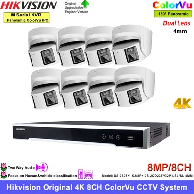 4K ColorVu Hikvision 8CH CCTV Camera System 8MP Panoramic Dual len 4mm Audio Lot