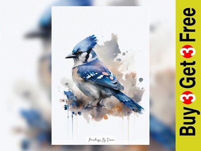 Spritzfarbton majestätisch blau Jay Aquarell Maldruck 5''''x7'''' mattes Papier