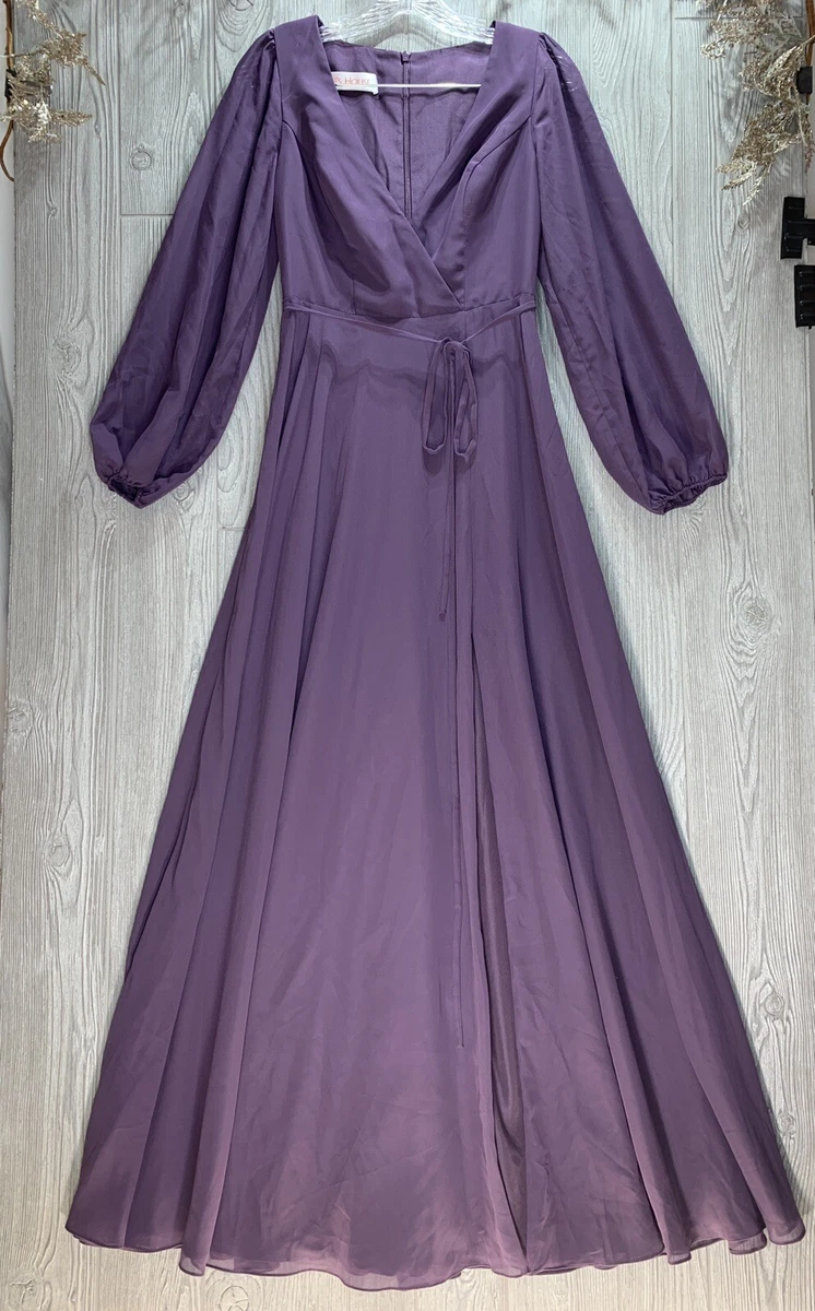 JJs House Woman s Dress Purple Violet Chiffon Long Sleeves Size 0 Prom Wedding