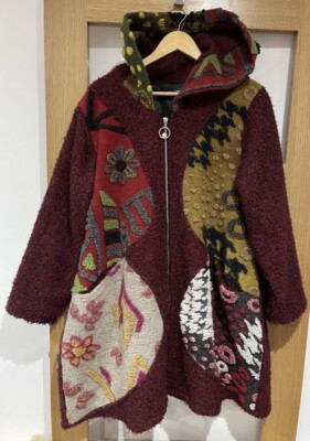 Ama Seka Designer Patchwork Coogi Stil langer Strick Ethno Multi Large Mantel