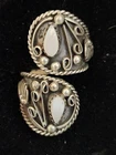 Vintage Womans Sterling Silver pink MOP Leaf Bypass Style Size 7 Adjustible