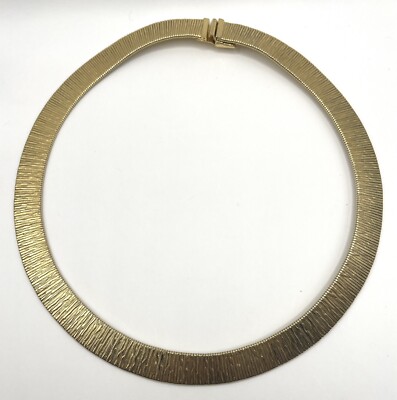 Vintage Monet Gold Tone Textured Omega Chain Collar Necklace w/ Push Clasp