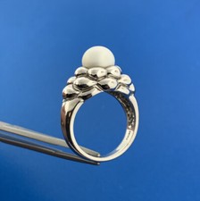 Vintage EA Sterling Silver 925 Pearl Flower Statement Cocktail Dome Ring